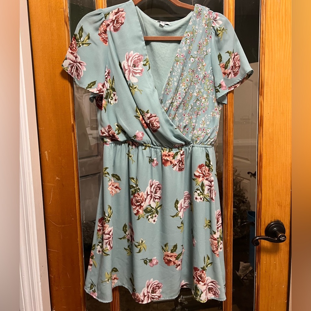 AUW Floral Midi Dress in Green and Pink